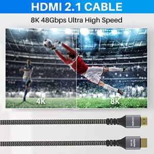 Certified HDMI Cable, Real 8K 2.1 Cable 2 Feet (2 Pack), 48Gbps, Short Ultra HD Braided Cord, Supports 8K@60Hz 4K@120Hz, eARC, HDR, HDCP 2.2 2.3, for Laptop, Monitor, Switch, PS5/PS4, Xbox, UHD TV