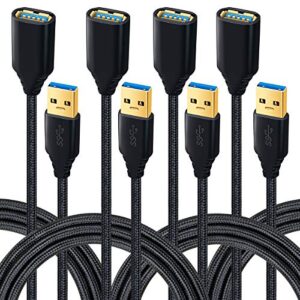 USB 3.0 Extension Cable, Besgoods 4Pack [6ft] USB A Male to Female Braided Extender Cord 5Gbps Fast Data Transfer for Hard Drive, Keyboard, Mouse, Webcam, USB Flash Drive, Printer - Black