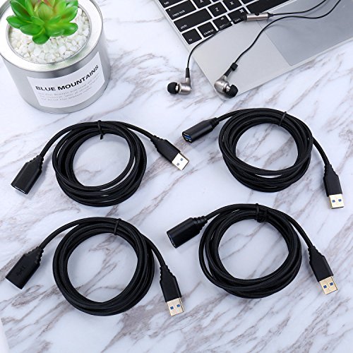 USB 3.0 Extension Cable, Besgoods 4Pack [6ft] USB A Male to Female Braided Extender Cord 5Gbps Fast Data Transfer for Hard Drive, Keyboard, Mouse, Webcam, USB Flash Drive, Printer - Black