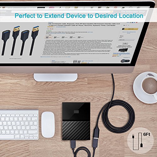 USB 3.0 Extension Cable, Besgoods 4Pack [6ft] USB A Male to Female Braided Extender Cord 5Gbps Fast Data Transfer for Hard Drive, Keyboard, Mouse, Webcam, USB Flash Drive, Printer - Black