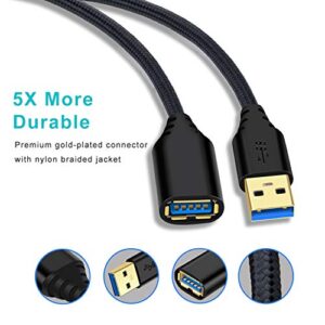 USB 3.0 Extension Cable, Besgoods 4Pack [6ft] USB A Male to Female Braided Extender Cord 5Gbps Fast Data Transfer for Hard Drive, Keyboard, Mouse, Webcam, USB Flash Drive, Printer - Black