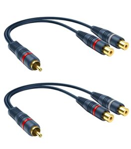 dteedck rca splitter 1 male 2 female 2 pack, rca y splitter rca cable audio video splitter adapter extension cord 0.2m/0.65ft for subwoofer speaker