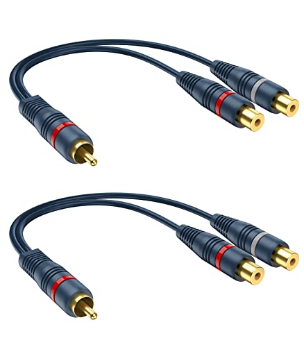 DteeDck RCA Splitter 1 Male 2 Female 2 Pack, RCA Y Splitter RCA Cable Audio Video Splitter Adapter Extension Cord 0.2M/0.65ft for Subwoofer Speaker