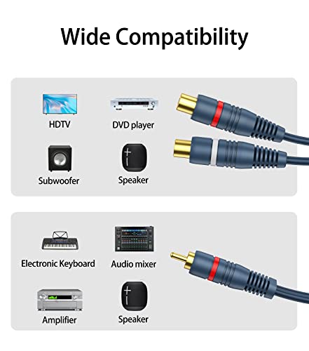 DteeDck RCA Splitter 1 Male 2 Female 2 Pack, RCA Y Splitter RCA Cable Audio Video Splitter Adapter Extension Cord 0.2M/0.65ft for Subwoofer Speaker