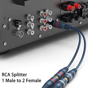 DteeDck RCA Splitter 1 Male 2 Female 2 Pack, RCA Y Splitter RCA Cable Audio Video Splitter Adapter Extension Cord 0.2M/0.65ft for Subwoofer Speaker