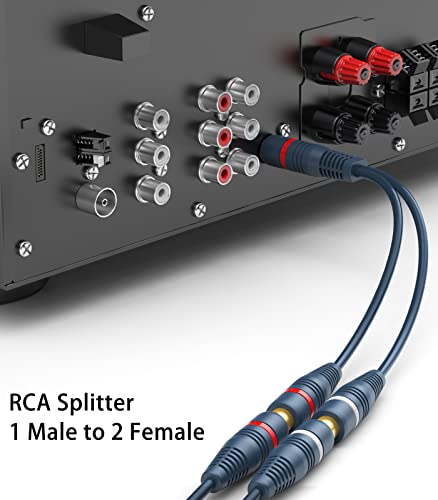 DteeDck RCA Splitter 1 Male 2 Female 2 Pack, RCA Y Splitter RCA Cable Audio Video Splitter Adapter Extension Cord 0.2M/0.65ft for Subwoofer Speaker