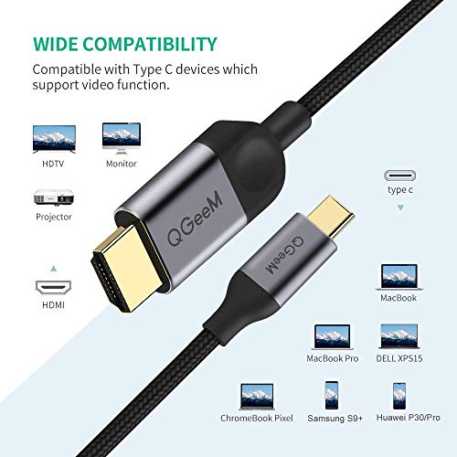 QGeeM USB C to HDMI Cable, USB Type C to HDMI Cable 4ft 4k Thunderbolt 3 Compatible with MacBook Pro 2020, IPad pro, Samsung S9 S10, Surface Book 2