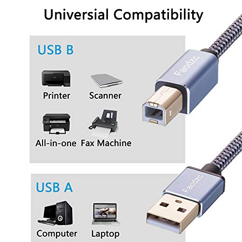 Printer Cable 25 ft, Faodzc Long USB Printer Cord 2.0 Type A Male to B Male Printer Scanner Cord High Speed Compatible with HP, Canon, Dell, Epson, Lexmark, Xerox, Samsung and More 8m