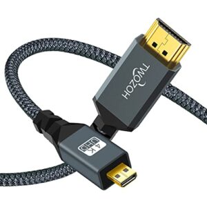 twozoh long 4k micro hdmi to hdmi cable 15ft, high-speed full hdmi to micro hdmi braided cord support 3d 4k/60hz 1080p