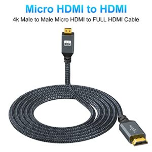 Twozoh Long 4K Micro HDMI to HDMI Cable 15FT, High-Speed Full HDMI to Micro HDMI Braided Cord Support 3D 4K/60Hz 1080p