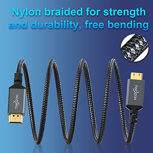 Twozoh Mini HDMI to HDMI Cable 3.3FT, High-Speed HDMI to Mini HDMI Braided Cord Support 3D 4K/60Hz 1080p 720p