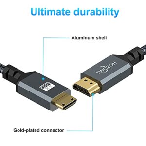 Twozoh Mini HDMI to HDMI Cable 3.3FT, High-Speed HDMI to Mini HDMI Braided Cord Support 3D 4K/60Hz 1080p 720p