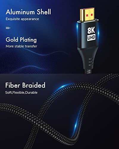 KELink 8K HDMI 2.1 Cable 20FT, 48Gbps Ultra High Speed Black Braided HDMI Cord - Get 4k @ 120Hz On PS5 - Supports 8k @ 60Hz, HDR, eArc, Dolby Vision, & More