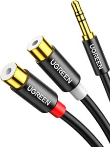ugreen rca to aux cable 3.5mm male to 2rca female adapter hi-fi sound rca auxiliary stereo audio cord gold plated rca y splitter 1/8 to rca connector for iphone mp3 tablet computer speaker 0.8 ft