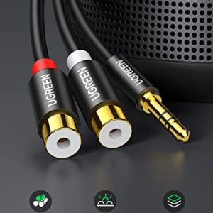 UGREEN RCA to Aux Cable 3.5mm Male to 2RCA Female Adapter Hi-Fi Sound RCA Auxiliary Stereo Audio Cord Gold Plated RCA Y Splitter 1/8 to RCA Connector for iPhone MP3 Tablet Computer Speaker 0.8 FT