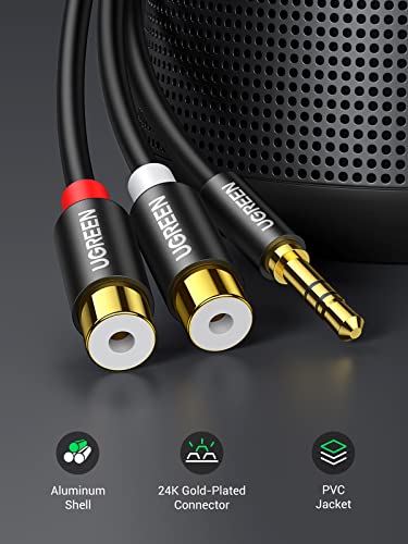 UGREEN RCA to Aux Cable 3.5mm Male to 2RCA Female Adapter Hi-Fi Sound RCA Auxiliary Stereo Audio Cord Gold Plated RCA Y Splitter 1/8 to RCA Connector for iPhone MP3 Tablet Computer Speaker 0.8 FT