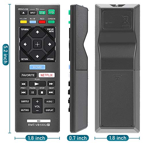 CtrlTV Remote for Sony Blu-Ray Remote and Sony Blu Ray DVD Player BD Disc 3D Streaming 4K Ultra HD UHD HDR Home Theater BDP Series Player RMT-VB100U with Netflix