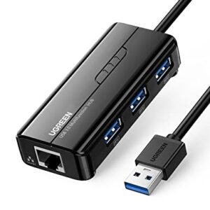 UGREEN USB 3.0 Hub Ethernet Adapter 10 100 1000 Gigabit Network Converter with 3 USB 3.0 Ports Hub Compatible with Laptop PC Nintendo Switch MacBook Mac Mini Surface XPS Windows Linux macOS, and More