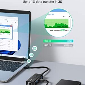 UGREEN USB 3.0 Hub Ethernet Adapter 10 100 1000 Gigabit Network Converter with 3 USB 3.0 Ports Hub Compatible with Laptop PC Nintendo Switch MacBook Mac Mini Surface XPS Windows Linux macOS, and More