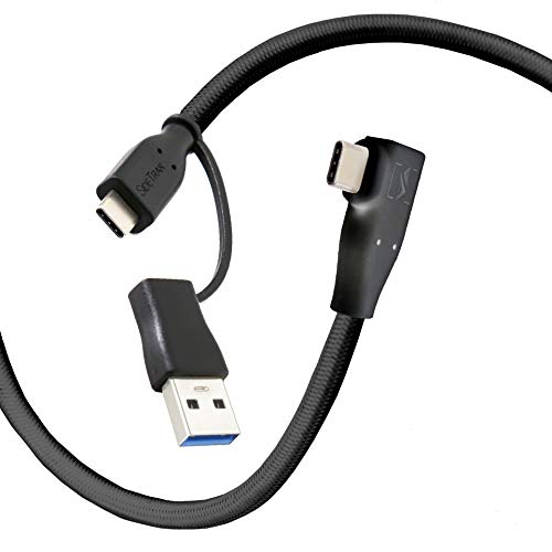 SideTrak USB-C to USB-C Cable & USB-A Adapter | Durable, Flexible, Tangle-Free Braided Nylon Cord | 1.5ft | Black