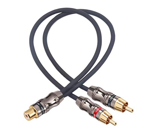 Devinal RCA/Phono Splitter Cable RCA Female to Dual Male Gold Plated Adapter, Stereo Audio Y-Cable Heavy Duty (1 Female to 2 Male) 10"(25 cm)