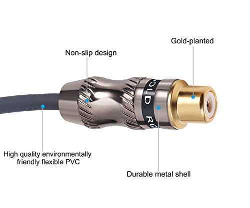Devinal RCA/Phono Splitter Cable RCA Female to Dual Male Gold Plated Adapter, Stereo Audio Y-Cable Heavy Duty (1 Female to 2 Male) 10"(25 cm)