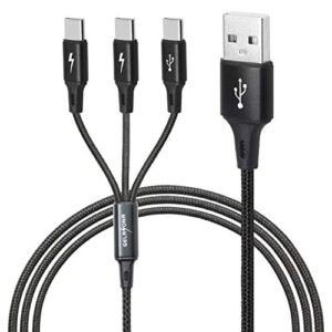 gelrhonr multi usb c splitter cable，3 in 1 nylon braided charging cord with 3 type-c male plug, 2.5a,compatible with mobile/android and more （4ft-1.25m）