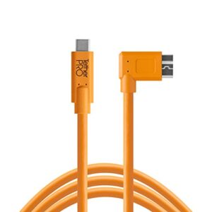 tether tools tetherpro usb-c to usb 3.0 micro-b right angle cable | for fast transfer and connection between camera and computer | high visibility orange | 15 feet (4.6 m)