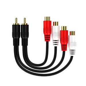 rca 1 male to 2 female audio speaker y adapter splitter cable with ofc conductor dual shielding gold plated metal shell flexible pvc jacket – 2 pack / 0.6ft