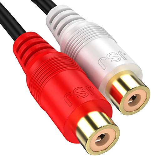 RCA 1 Male to 2 Female Audio Speaker Y Adapter Splitter Cable with OFC Conductor Dual Shielding Gold Plated Metal Shell Flexible PVC Jacket - 2 Pack / 0.6FT