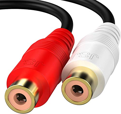 RCA 1 Male to 2 Female Audio Speaker Y Adapter Splitter Cable with OFC Conductor Dual Shielding Gold Plated Metal Shell Flexible PVC Jacket - 2 Pack / 0.6FT