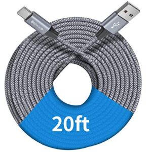 baiwwa [ 20ft/6m ] extra long usb c cable, premium nylon braided usb a to type c cable charger cord compatible with samsung galaxy note tab, moto, lg, pixel and more usb c smartphone & tablet