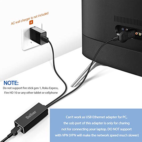 Fire TV Ethernet Adapter, Belkertech Fire Stick Ethernet Adapter/Micro USB to Rj45 Ethernet Adapter, USB to Rj45 Cable for Fire TV Stick, All-New Fire TV, Chromecast Ultra Audio Etc