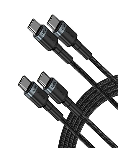 Baseus USB C Cable, [2-Pack 6.6ft+6.6ft] 100W PD 5A QC 4.0 Fast Charging USB C to USB C Cable, Nylon Braided Type C Cable for Samsung S21 S20 Note 20 iPad Pro MacBook Pro Google Pixel etc(Black)