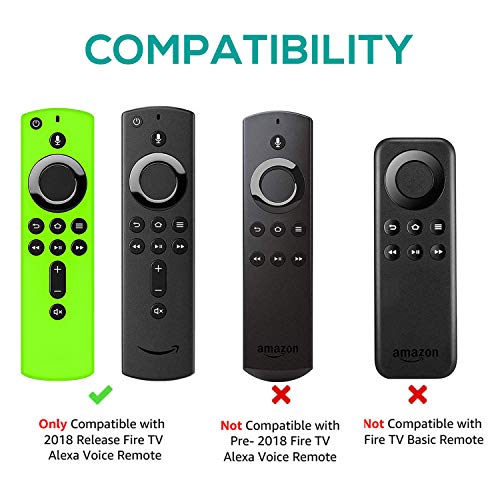 [2 Pack ] Firestick Remote Cover Case, Silicone Remote Cover Case Compatible with 4K Firetv Stick, Firetv Remote Cover Case, Shockproof Firetv Remote Cover (Green Glow& Sky Blue Not Glow)