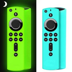 [2 pack ] firestick remote cover case, silicone remote cover case compatible with 4k firetv stick, firetv remote cover case, shockproof firetv remote cover (green glow& sky blue not glow)