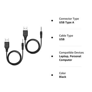 Replacement DC Charging Cable | USB Charger Cord - 2.5mm (Black 2 Pack) - Fast Charging