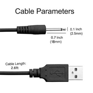 Replacement DC Charging Cable | USB Charger Cord - 2.5mm (Black 2 Pack) - Fast Charging