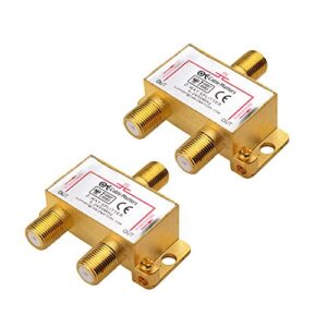 cable matters 2-pack bi-directional 2.4 ghz 2 way coaxial cable splitter for stb tv, antenna and moca network – all port power passing – gold plated and corrosion resistant