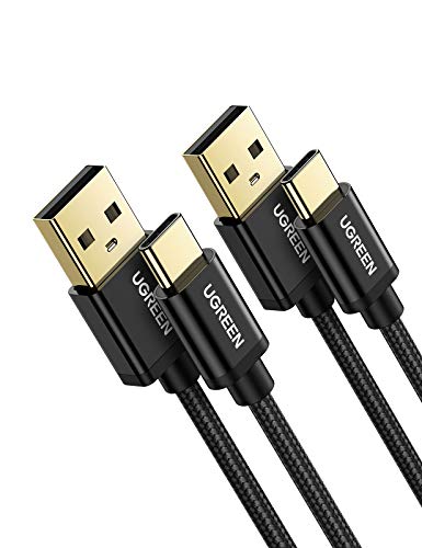 UGREEN USB C Cable 2 Pack USB C Fast Charging Cable 3A USB C Charger Cord Braid USB A to USB C Cable Compatible with Galaxy A03s A10e A20 A50 A51 S20 S10 S9 S8, Moto G8 G7 G Pure etc. 6.6FT Black