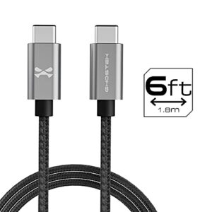 Ghostek NRGline USB Type C Cable 6FT with Ultra Fast Charging and Super Tough Nylon Braided Cord, USB-C to USB-C Charger for Galaxy S20 Ultra, S20+ Plus, Note20, S10, S10e, LG V60, Velvet - (Gray)