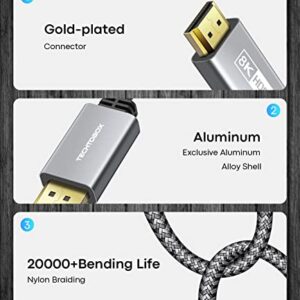 TECHTOBOX DisplayPort to HDMI Cable Adapter [8K@60Hz,4K@144Hz,2K@240Hz] 6FT Uni-Directional DP 1.4 to HDMI 2.1 Braided Cord Support HDCP 2.3/HDR/DSC 1.2 for HP,Lenovo,Dell,AMD,NVIDIA and More