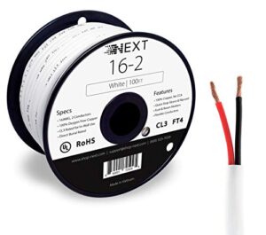 voltive 16/2 speaker wire – 16 awg/gauge 2 conductor – ul listed in wall (cl2/cl3) and outdoor/in ground (direct burial) rated – oxygen-free copper (ofc) – 100 foot spool – white
