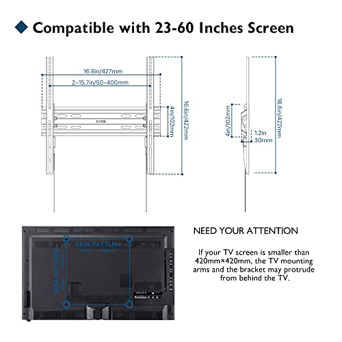 BONTEC Low Profile Tilt TV Wall Mount for 23-60 inch LCD LED OLED TVs, Ultra Slim TV Wall Bracket Loading Capacity 99LBS, Max.VESA 400x400mm