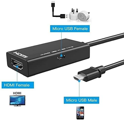 MHL Micro USB to HDMI Cable Adapter, MHL 5pin Phone to HDMI 1080P 4K Video Graphic for Samsung Galaxy/LG/Huawei ect. Android Smart Phones That with MHL Function