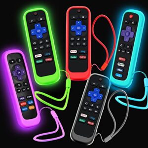 5pack case for roku remote, cover for hisense / tcl roku tv steaming stick / express universal replacement controller silicone sleeve skin glow in the dark green sky purple red