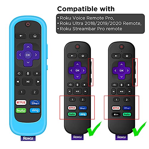 2 Pack Case for Roku Voice Remote Pro,Cover Roku Ultra 2020/2019/2018 Remote Control Silicone Protective Controller Back Sleeve Holder Universal Replacement Skin New Protector(Glow Blue,Glow Green)