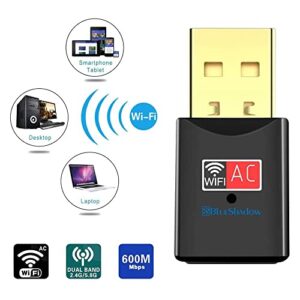 Blueshadow USB WiFi Adapter - Dual Band 2.4G/5G Mini Wi-fi ac Wireless Network Card Dongle for Desktop Laptop PC Support Windows XP Vista/7/8/8.1/10 (USB WiFi 600Mbps)