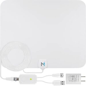 [early release 2023 chip] hdtv indoor antenna (white) long range 330 mile signal reception; hi-power amplified antenna + 16.5 ft coax cable; supports all hd digital tv formats by mata1-usa