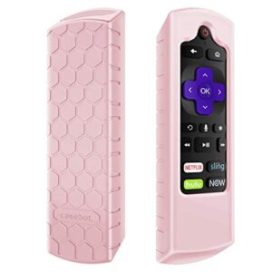 casebot remote case for roku voice, roku express hd / 4k+, ultra lt enhanced voice, express 3930, premiere+ 3921, streaming stick+ remote, honey comb anti slip shockproof silicone cover, pink sand